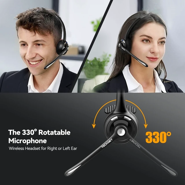 Alt view image 2 of 5 - TECKNET Wireless Bluetooth Headset with Noise Cancelling Microphone, Single Ear On-Ear Headphones with Mute Button, Trucker Bluetooth Headset for Driving, Work, Office & Zoom Calls