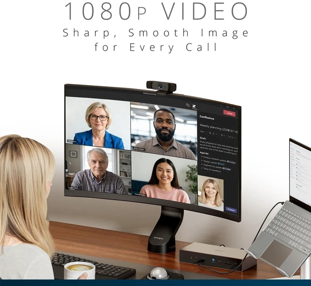 Alt view image 4 of 5 - Kensington W1060 EQ 1080p Fixed Focus Webcam with Stereo Microphones, Auto Light Correction, USB PlugandPlay for PC & Mac (K81171WW)