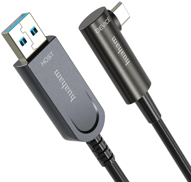 Main image of huaham Fiber Optic USB A to USB C Cable Right Angled 50FT, 10Gbps USB 3.2 Gen2 Active Cable with German SiliconLine Chip, Ultra Slim & Long Distance for Logitech 4K Camera,VR/AR,Video Conferenc