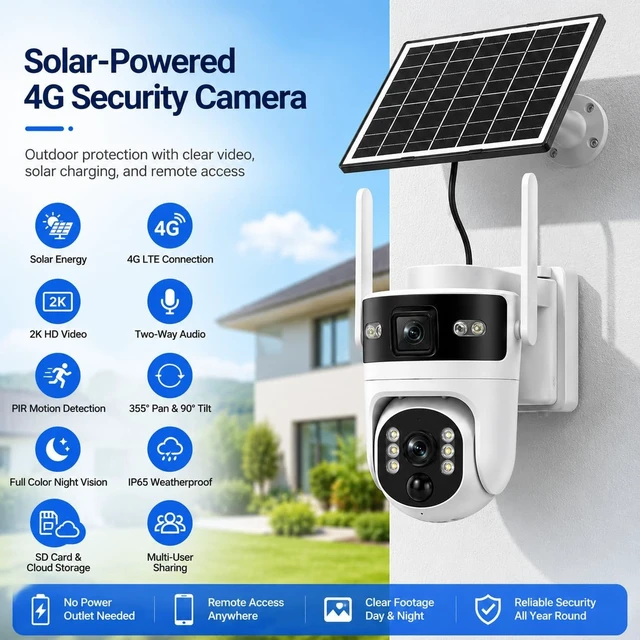 Alt view image 2 of 5 - SENTKENG 4G LTE Dual Lens Cellular Security Camera (Does not Support Wi-Fi), Solar Powered Wireless Outdoor Camera, 3MP HD 360 PTZ, Dual View Color Night Vision, 2-Way Audio, IP65 Weatherproof