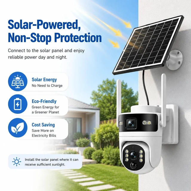 Alt view image 3 of 5 - SENTKENG 4G LTE Dual Lens Cellular Security Camera (Does not Support Wi-Fi), Solar Powered Wireless Outdoor Camera, 3MP HD 360 PTZ, Dual View Color Night Vision, 2-Way Audio, IP65 Weatherproof