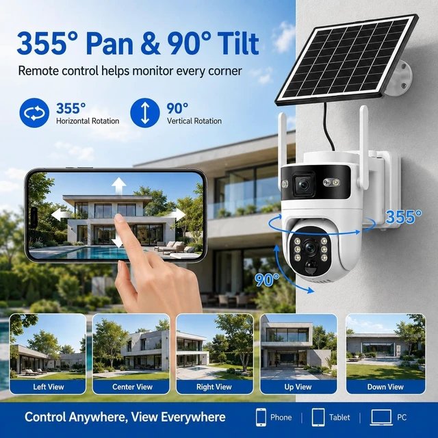 Alt view image 4 of 5 - SENTKENG 4G LTE Dual Lens Cellular Security Camera (Does not Support Wi-Fi), Solar Powered Wireless Outdoor Camera, 3MP HD 360 PTZ, Dual View Color Night Vision, 2-Way Audio, IP65 Weatherproof