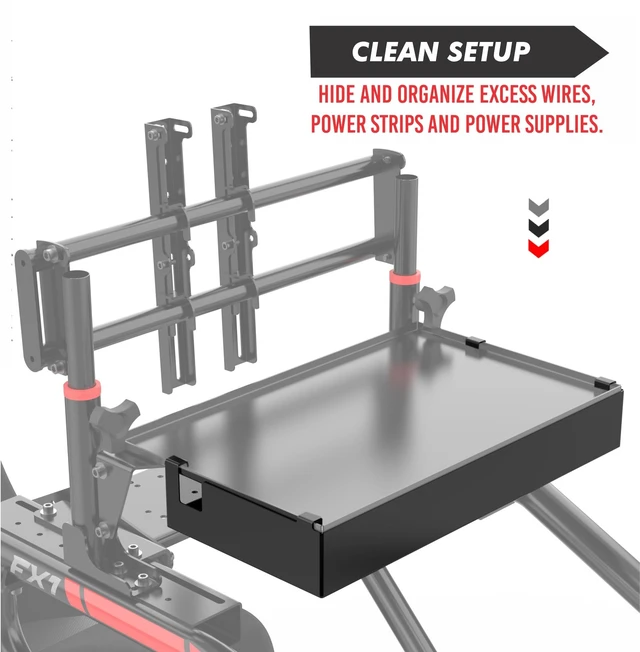 Alt view image 3 of 4 - Extreme Simracing Wire Management Box Shelf for FX1, AX80, AX160 Simulator TV/Monitor Stand Rear Tray, Carbon Steel
