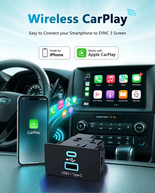 Alt view image 2 of 5 - Wirelees Carplay for Ford F-150 Lincoln 2016-2023 SYNC 3.4 Auto USB Hub
