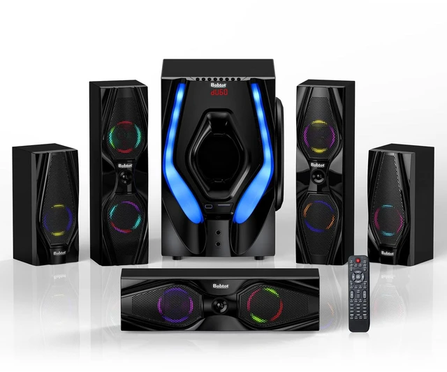 Main image of Bobtot Surround Sound Speakers 1200W Peak Power Home Theater System with RGB Lights - 10" Subwoofer 5.1/2.1 Wired Stereo System Strong Bass Bluetooth Input Home Audio System