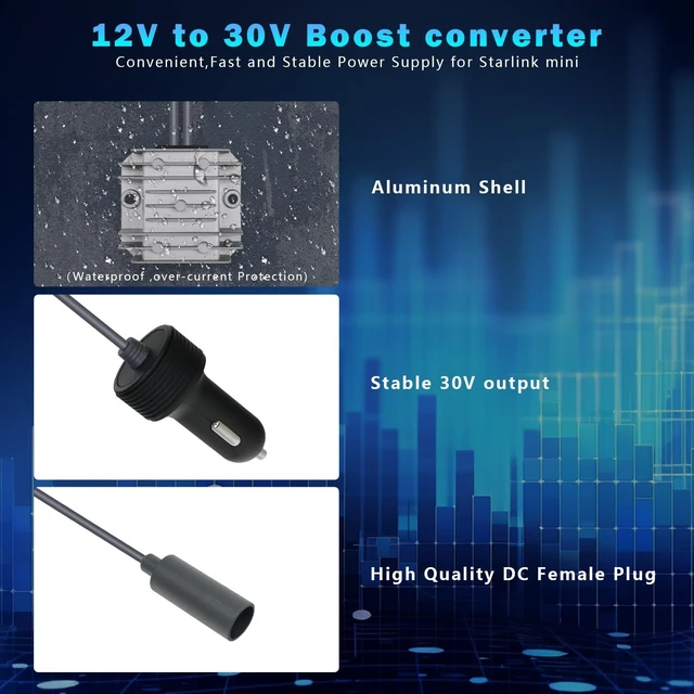 Alt view image 4 of 5 - Starlink Mini Cable Car Adapter with Step Up Converter, Blusun 12V Power Cable with Cigarette Lighter Plug, 10-28V to 30V 3.5A Conversion Kit for Truck RV No Worry About Voltage Drop or Rise