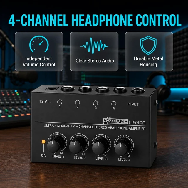 Alt view image 2 of 5 - EAJONC 4-Channel 6.35mm Stereo Headphone Amplifier with Volume Control
