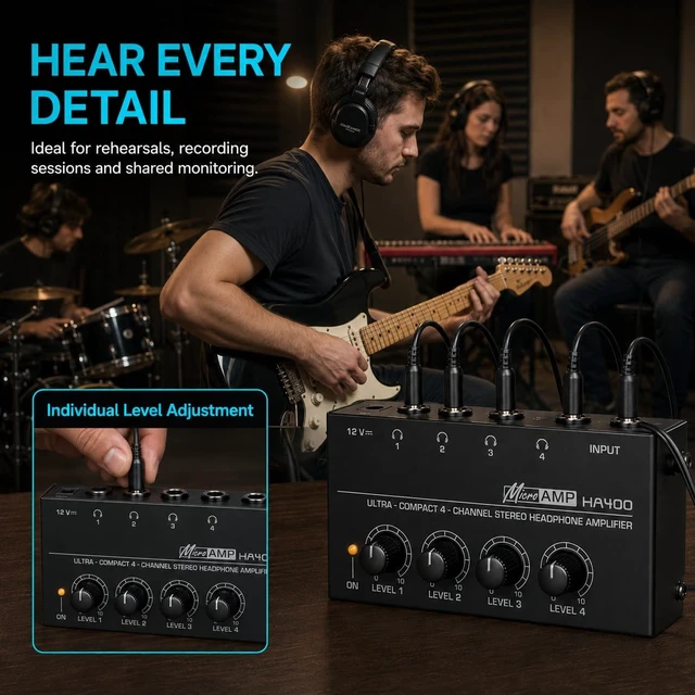 Alt view image 5 of 5 - EAJONC 4-Channel 6.35mm Stereo Headphone Amplifier with Volume Control