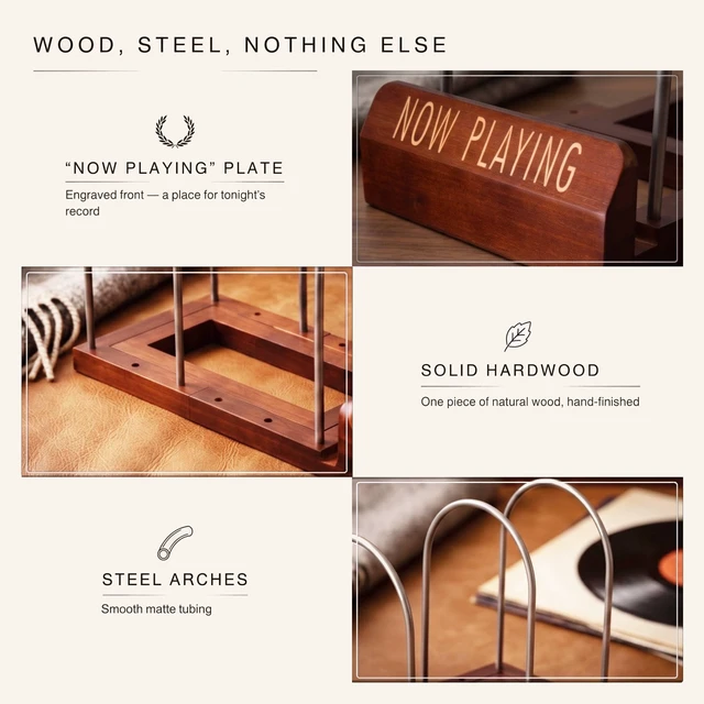Alt view image 2 of 5 - Expandable Wood Vinyl Record Holder & Storage, Album Organizer, 30-70 LPs
