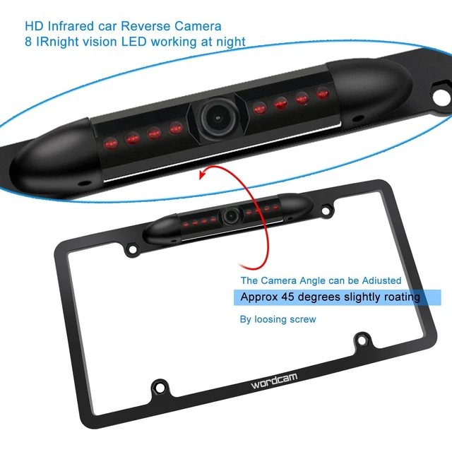 Alt view image 2 of 5 - Wordcam License Plate Backup Camera, HD Front Rear View, Metal Frame Mount