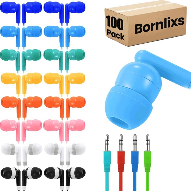Main image of Bornlixs 100 Pack Bulk Kids Earbuds for School Classroom Students
