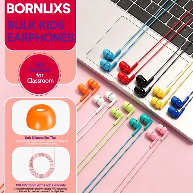 Alt view image 2 of 5 - Bornlixs 100 Pack Bulk Kids Earbuds for School Classroom Students