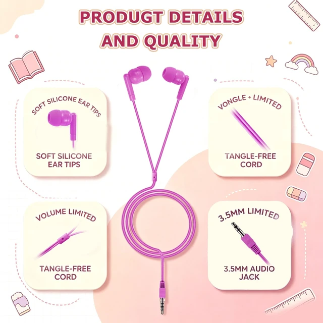 Alt view image 3 of 5 - Bornlixs 100 Pack Bulk Kids Earbuds for School Classroom Students