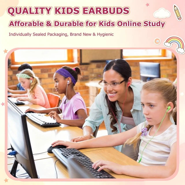 Alt view image 4 of 5 - Bornlixs 100 Pack Bulk Kids Earbuds for School Classroom Students