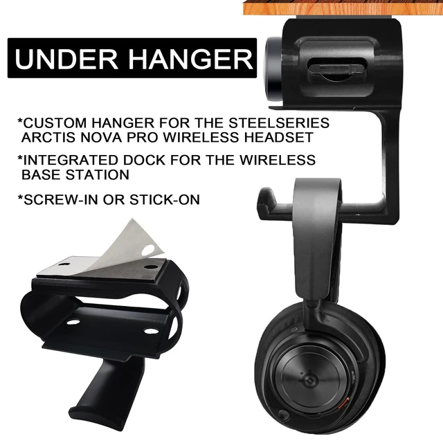 Alt view image 2 of 5 - GMIGOU Under Desk Headphone Hanger Stand for SteelSeries Arctis Nova Pro Wireless Base Station with DockArctis Pro Wireless NOVA Headphone Hanger Stand