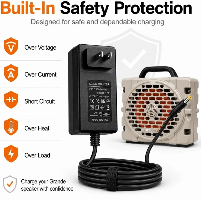 Alt view image 3 of 5 - 20V Charger for Turtlebox Grande Loud, GQ48-200300-AU Power Supply Adapter
