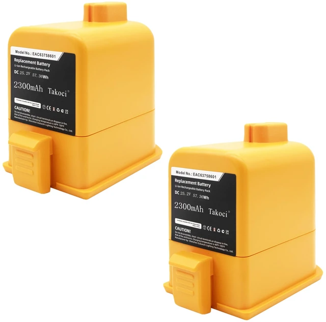 Main image of 2-Pack 2300mAh EAC63758601 Cordless Vacuum Battery Compatible with LG Cordzero A9 EAC63382204 EAC63382202 EAC63382201 A958 A927KVMS 25.2V