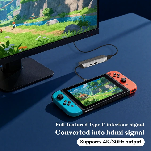 Alt view image 3 of 5 - Ynoonvon 6-in-1 USB-C Video Capture Card Docking Station, 4K HDMI Loop-Out, 1080p 60fps Record, PD 60W Charge, USB 3.0, Audio Mic Jack. Portable Game Link for Switch, Phone, Laptop, Pi 5