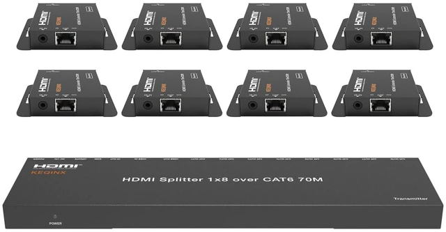 Main image of KEQINX 4K 1x8 HDMI Extender Splitter 70m/230ft HDMI Over Ethernet Splitter POC Satellite TV Splitters