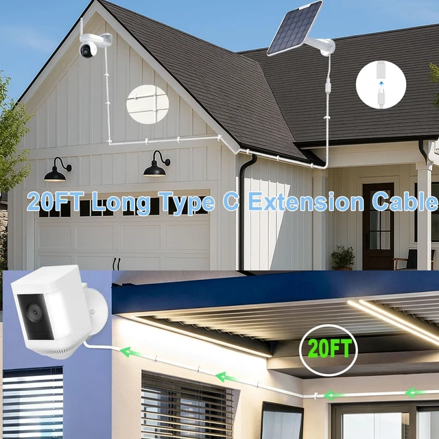 Alt view image 3 of 5 - 20FT USB C Extension Cable for Ring Solar Panel-Waterproof Long Extender