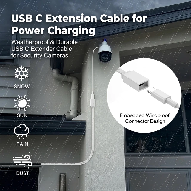 Alt view image 4 of 5 - 20FT USB C Extension Cable for Ring Solar Panel-Waterproof Long Extender