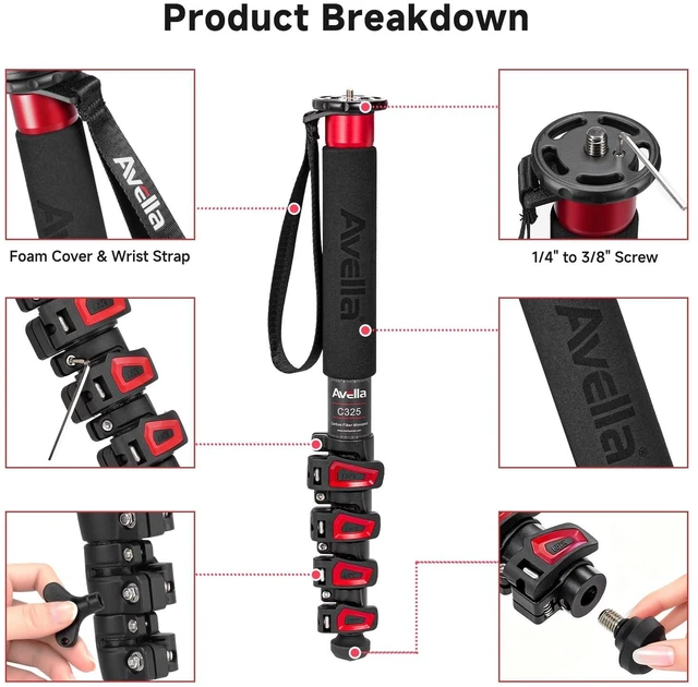 Alt view image 2 of 5 - Avella C325 Carbon Fiber Camera Monopod, 58 Inch