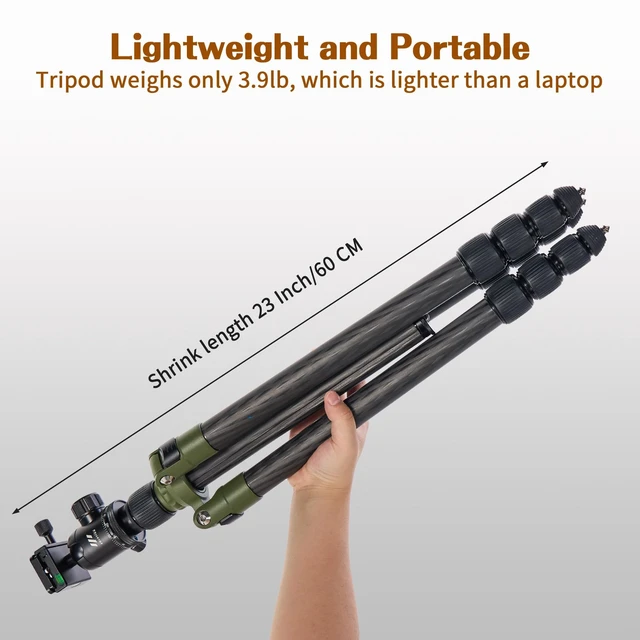 Alt view image 3 of 5 - 73" Carbon Fiber Shooting Tripod with Telescopic 3 Section Center Axes, 360 Panorama Ballhead, 1/4 Quick Release Plate Rifle Tripod for Hunting, Camera, Max Load 110lb