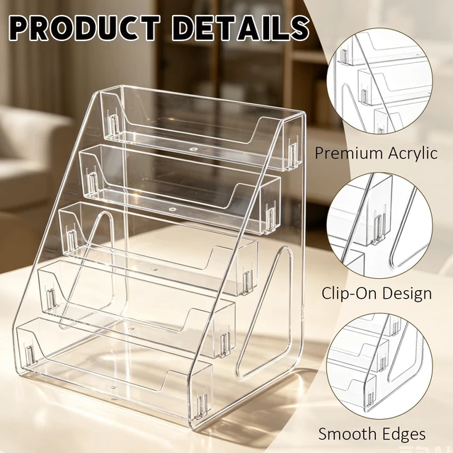 Alt view image 3 of 5 - HFYZZ 2 Pack Clear Acrylic CD Display Rack - 5-Tier Cascading CD Storage Organizer DVD Case Holder Holds Up to 30 CD Jewel Cases for Music, Postcards, Cosmetics
