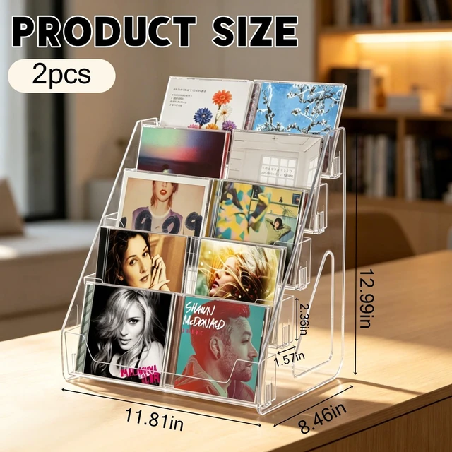 Alt view image 2 of 5 - HFYZZ 2 Pack Clear Acrylic CD Display Rack - 5-Tier Cascading CD Storage Organizer DVD Case Holder Holds Up to 30 CD Jewel Cases for Music, Postcards, Cosmetics