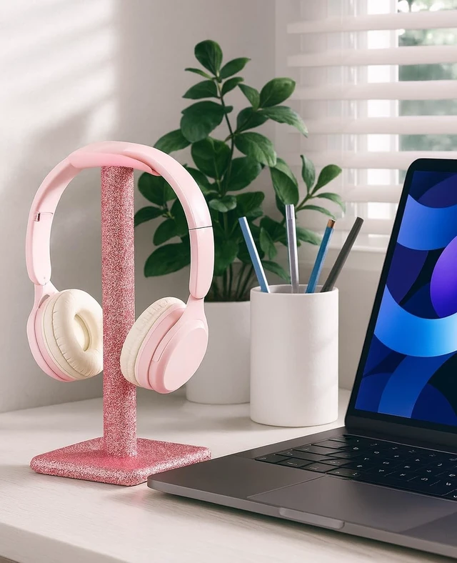 Alt view image 4 of 5 - Pink Headphone Stand for Desk, Cute Rhinestone Bling Headset Holder