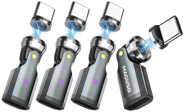 Main image of MAGUSB USBC to C Magnetic Adapter PD 240W (4 Pack) 9PIN USBC 90 RightAngle PD 240W Fast Charging 540 480Mbps Data Transfer for iPhone 17/16/15, Samsung Galaxy, Tablet