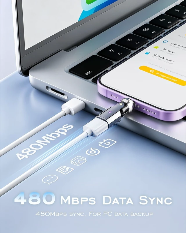 Alt view image 4 of 5 - MAGUSB USBC to C Magnetic Adapter PD 240W (4 Pack) 9PIN USBC 90 RightAngle PD 240W Fast Charging 540 480Mbps Data Transfer for iPhone 17/16/15, Samsung Galaxy, Tablet