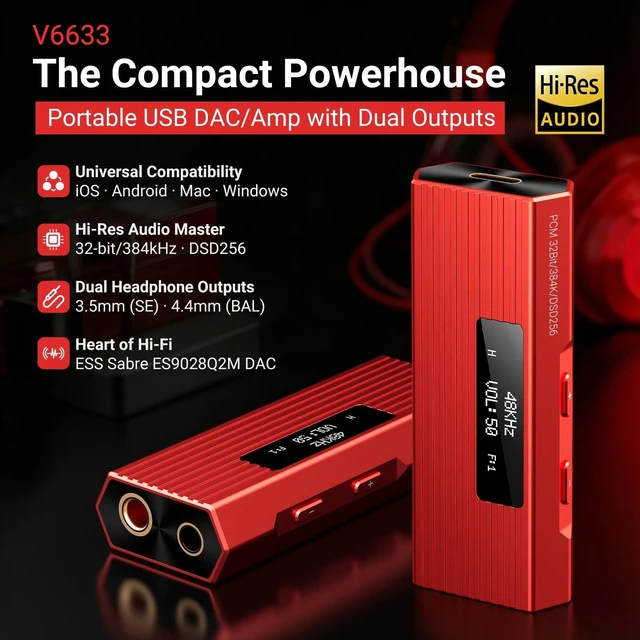 Alt view image 2 of 5 - USB C DAC Headphone Amplifier, ES9028Q2M Portable HiFi DAC Amp, DSD256/PCM 384kHz 32Bit, 4.4mm Balanced & 3.5mm Outputs, USB DAC for iPhone 15/16, Android Phone, PC, Mac