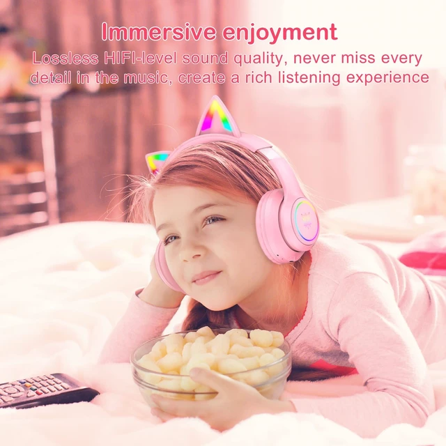 Alt view image 2 of 5 - SIMGAL Bluetooth RGB Cat Ear Headphones, Foldable/Built-in Mic, A Pink