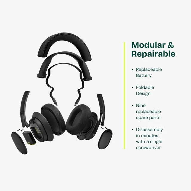 Alt view image 2 of 5 - Fairphone Fairbuds XL Horizon Black Over-Ear Wireless Headphones with Active Noise Cancelling, aptX-HD 24-bit Audio, 30 H Battery, IP54 Weatherproof, Replaceable Parts