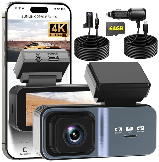 Main image of 4K+2K Dual Channel Dash Cam Front and Rear, 64GB Card Included, Dash Camera for Cars 5.8G/2.4G Dual WiFi, Built-in GPS and G-Sensor,Night Vision, WDR, 170 Wide Angle, 24H Parking Monitor
