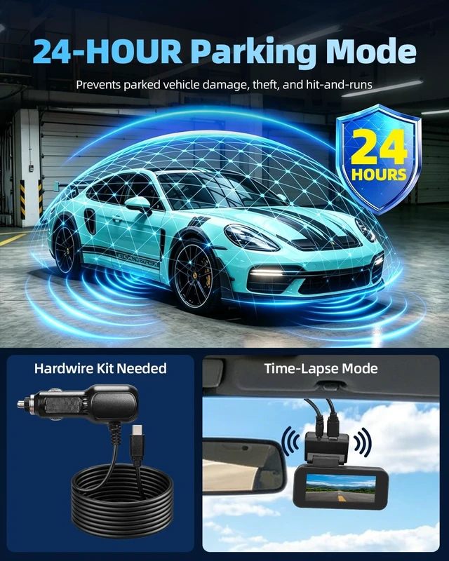 Alt view image 5 of 5 - 4K+2K Dual Channel Dash Cam Front and Rear, 64GB Card Included, Dash Camera for Cars 5.8G/2.4G Dual WiFi, Built-in GPS and G-Sensor,Night Vision, WDR, 170 Wide Angle, 24H Parking Monitor