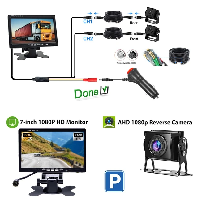 Alt view image 5 of 5 - HD 1080P RV Backup Camera System 7" Monitor with 2 Rear Side View Camera Easy Installation IP69 Waterproof Colour HD Night Vision for RV Truck Trailer Tractor