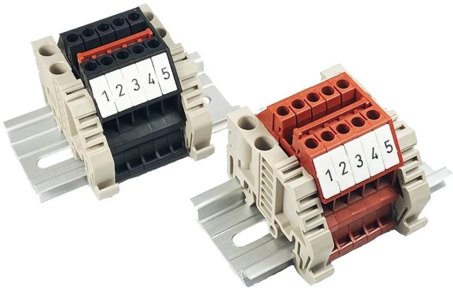 Main image of ICI Dinkle Bus Bar Power Distribution Quick Connections Red Black Labeled Finger Safe 600V 20A 12-22AWG Marine Busbar Bussbar Buss 20 Positions