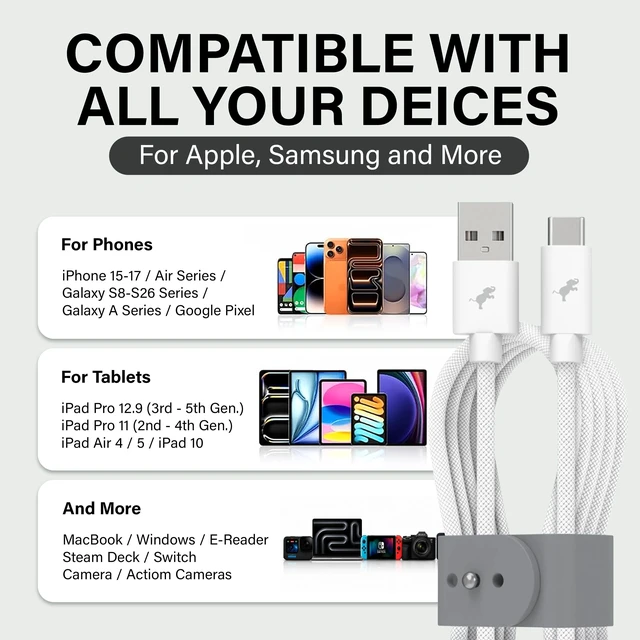 Alt view image 5 of 5 - Nimble POWERKNIT USB-A to USB-C Cable 3M/10FT, Durable Fast Charging Cord