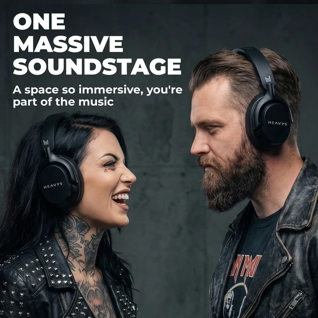 Alt view image 4 of 5 - HEAVYS H1H Wireless Over-Ear Headphones, Active Noise Cancelling, 50Hr