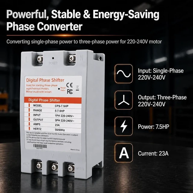 Alt view image 2 of 5 - HoldwellS Digital Phase Converter - 7.5HP 23A 220V One to 3 Phase Converter