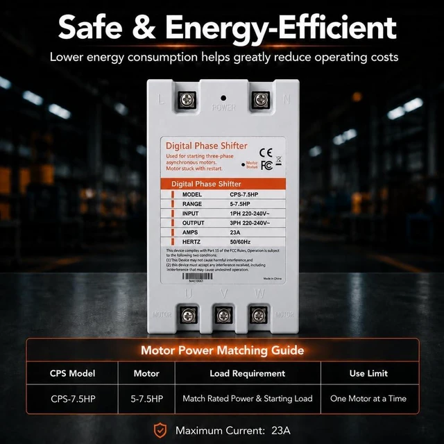 Alt view image 5 of 5 - HoldwellS Digital Phase Converter - 7.5HP 23A 220V One to 3 Phase Converter