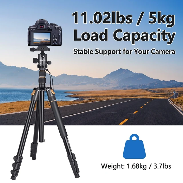 Alt view image 3 of 5 - ABOVINOL ABOVINOL 76.38" Camera Tripod, 11lb Load Lightweight Aluminum Travel Stand, Quick Release, Adjustable 18.5"-76.38", fits DSLR mirrorless Phones; 3.7lbs for Photography, Live Stream, Black