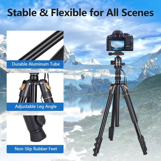 Alt view image 5 of 5 - ABOVINOL ABOVINOL 76.38" Camera Tripod, 11lb Load Lightweight Aluminum Travel Stand, Quick Release, Adjustable 18.5"-76.38", fits DSLR mirrorless Phones; 3.7lbs for Photography, Live Stream, Black