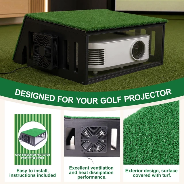 Alt view image 5 of 5 - Wooden Golf Simulator Projector Cover - Heavy Duty Floor Mounted Solid Wood Enclosure with Cooling Fan & Dustproof Design, Compatible with Most Projectors, Premium Home Golf Sim Setup
