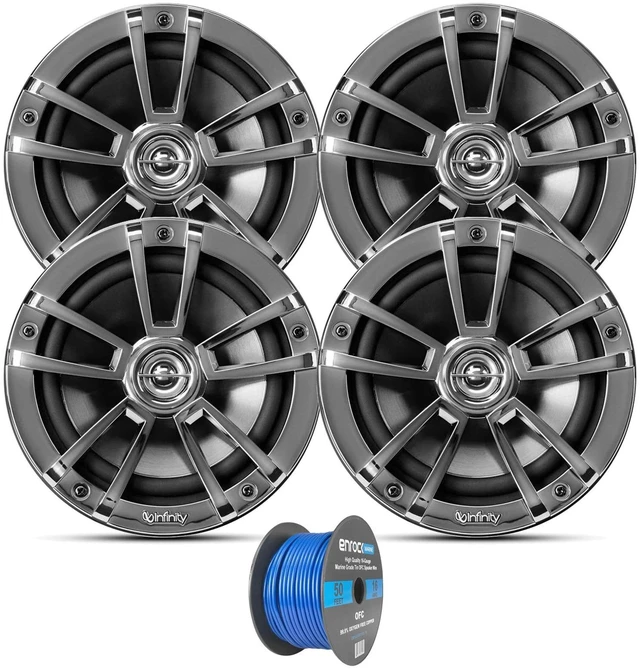 Main image of Chrome OEM Replacement Infinity 6.5" 225 Watt Waterproof Coaxial Boat Outdoor Powersports Marine Speakers Bundle - 4 Speakers