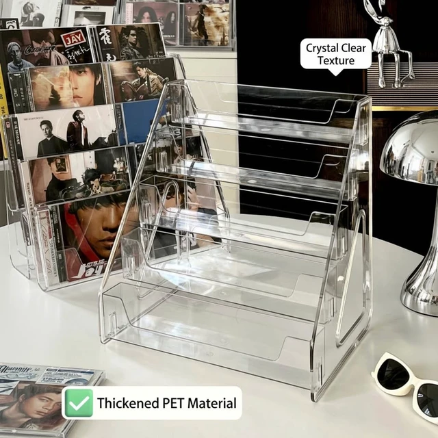 Alt view image 5 of 5 - Avolin Acrylic CD Rack 5-Tier Cascading CD Storage Organizer, Holds Up to 30 CD Jewel Cases, Clear CD & DVD Display Shelf for Music, Postcards & Cosmetics2PC