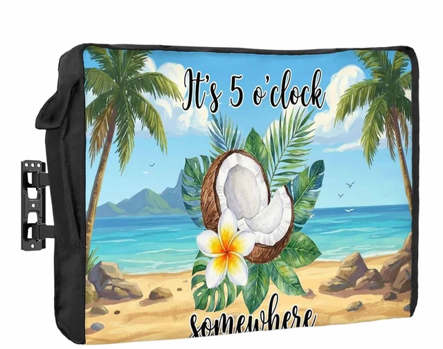 Main image of Zefadutok Summer Beach Outdoor TV Cover It's 5 O'clock Somewhere Tropical Coconut Floral Waterproof Weatherproof TV Screen Protector with Remote Control Pocket for 52 to 55 Inch Television Outside
