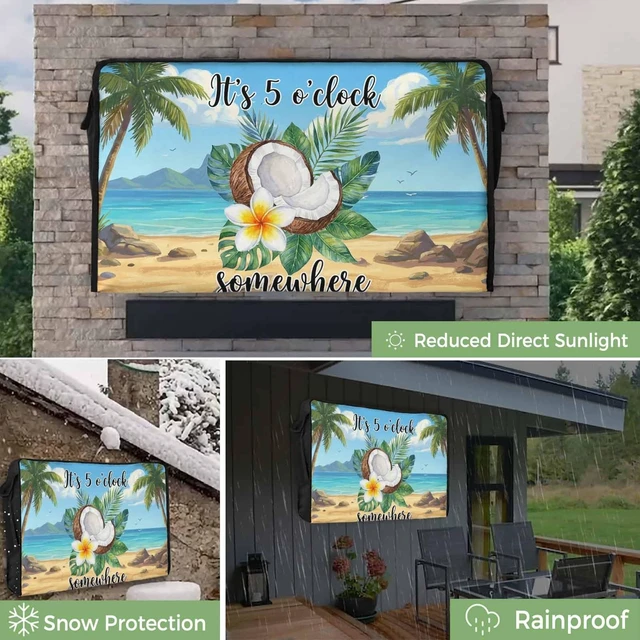 Alt view image 2 of 5 - Zefadutok Summer Beach Outdoor TV Cover It's 5 O'clock Somewhere Tropical Coconut Floral Waterproof Weatherproof TV Screen Protector with Remote Control Pocket for 52 to 55 Inch Television Outside